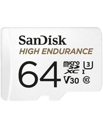 Карта памет SanDisk - High Endurance, 64GB, microSDXC, Class10 + адаптер - 1