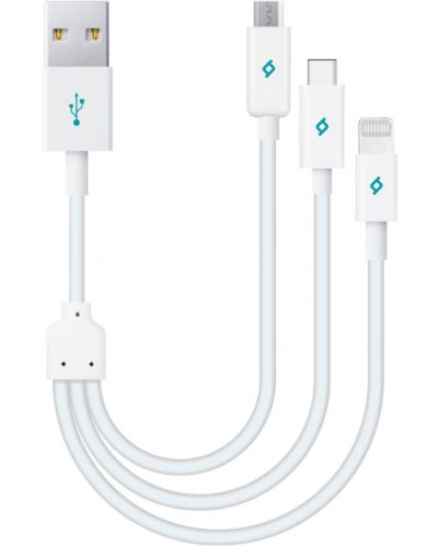 Кабел ttec - Mini Trio, USB-A/USB-C/Lightning/Micro USB, 0.3 m, бял - 1