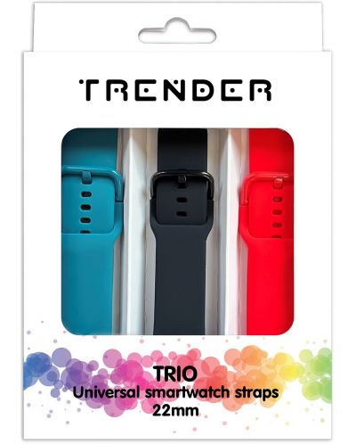 Каишки Trender - Trio Bundle Sport, 22 mm, 3 броя, сива/черна/червена - 1