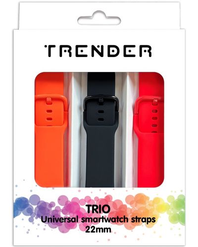 Каишки Trender - Trio Bundle Sport, 22 mm, 3 броя, оранжева/черна/червена - 1