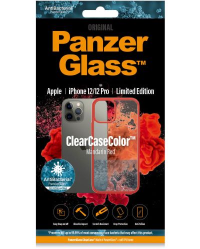 Калъф PanzerGlass - Clear, iPhone 12/12 Pro, прозрачен/червен - 2