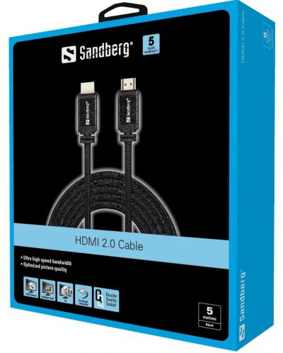 Кабел Sandberg - HDMI/HDMI, 5m, черен - 3