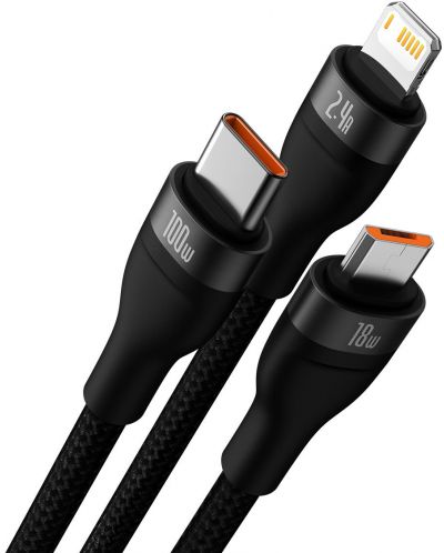 Кабел Baseus - Flash, USB-A/USB-C/Lightning/Micro USB, 1.2 m, черен - 2