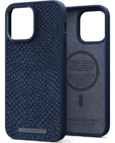 Калъф Njord - Salmon Leather MagSafe, iPhone 14 Pro Max, син - 1