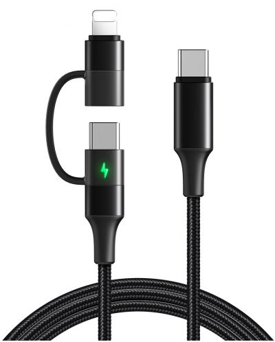 Кабел Xmart - 12409, USB-C/USB-C/Lightning, 1.2 m, черен - 1