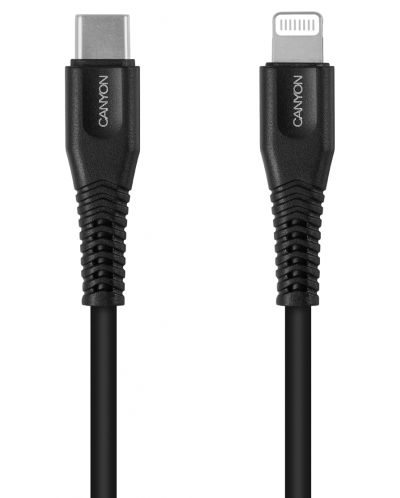 Кабел Canyon - MFI-4, USB-C/Lightning, 1.2 m, черен - 1