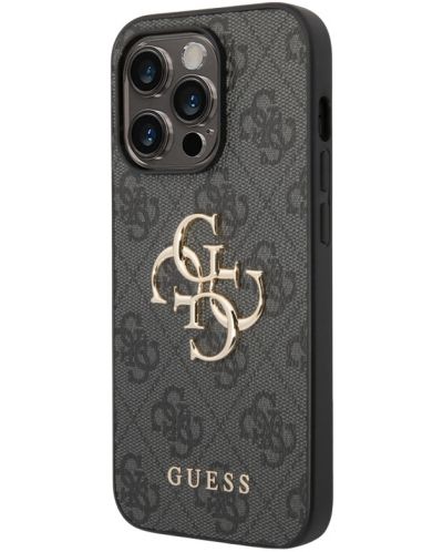 Калъф Guess - PU 4G Metal Logo, iPhone 15 Pro, сив - 3