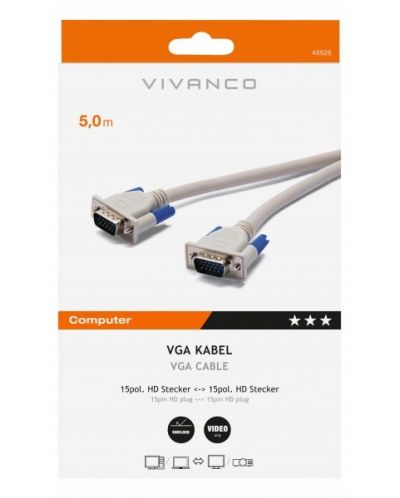 Кабел Vivanco - 45525, VGA/VGA, 5m, бял - 2