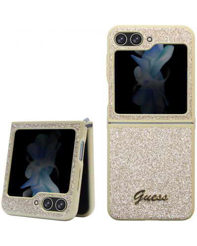 Калъф Guess - Glitter Flakes Metal Logo, Galaxy Z Flip 5, златист - 1