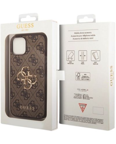 Калъф Guess - PU 4G Metal Logo, iPhone 15, кафяв - 5