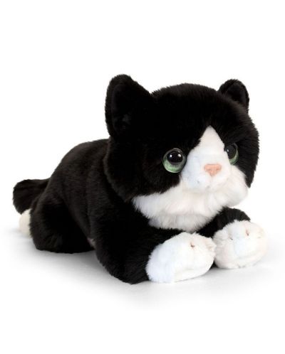Плюшено легнало коте - Черно и бяло, 25 cm - 1