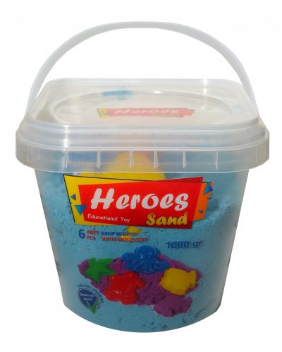 Пясък за игра в кофа Heroes - Син цвят с 6 фигурки, 1000 g
