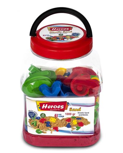 Пясък за игра в кофа Heroes - Червен цвят с 43 фигурки, 1000 g