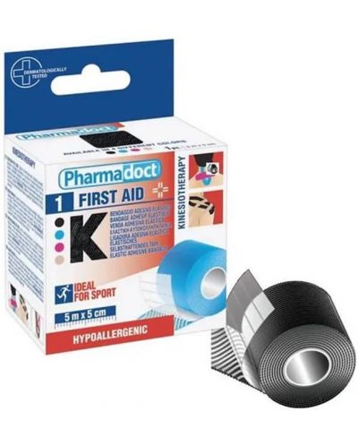 Kinesio First Aid Терапевтична лента, черна, 5 m х 5 cm, Pharmadoct - 1