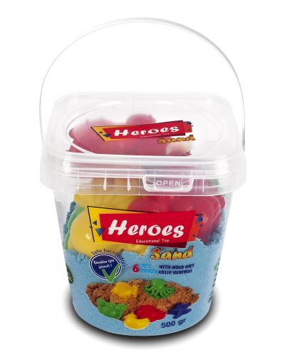 Пясък за игра в кофа Heroes - Син цвят, с 6 фигурки