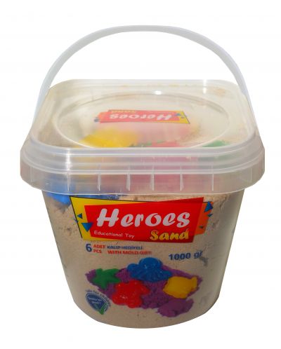 Пясък за игра в кофа Heroes - Натурален цвят с 6 фигурки, 1000 g