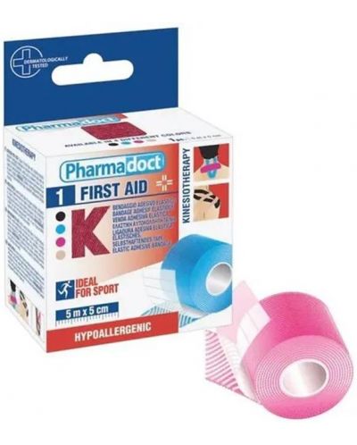 Kinesio First Aid Терапевтична лента, розова, 5 m х 5 cm, Pharmadoct - 1