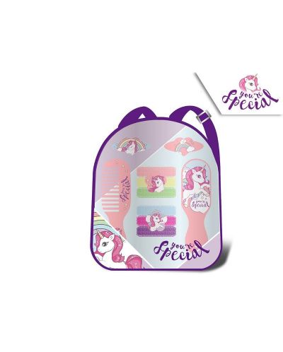 Раница Kids Licensing - Unicorn, с аксесоари за коса, 10 броя