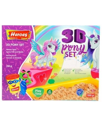 Пясък за игра Heroes - Пони, с басейн и фигури, 1000 g