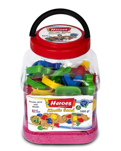 Пясък за игра в кофа Heroes - Розов цвят с 43 фигурки, 1000 g