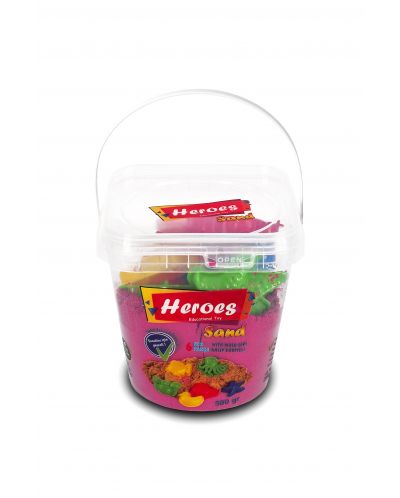 Пясък за игра в кофа Heroes - Розов цвят, с 6 фигурки