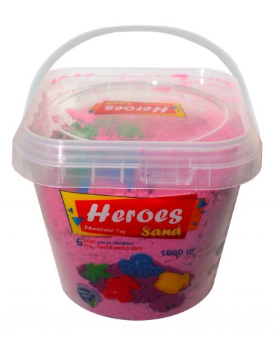 Пясък за игра в кофа Heroes - Розов цвят с 6 фигурки, 1000 g