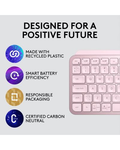 Клавиатура Logitech - MX Keys Mini, безжична, розова - 12