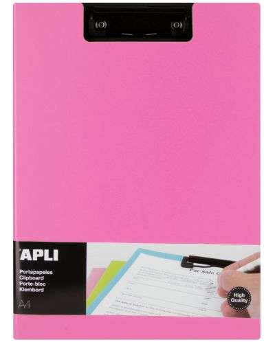 Клипборд с капак Apli - А4, PVC, розов - 1
