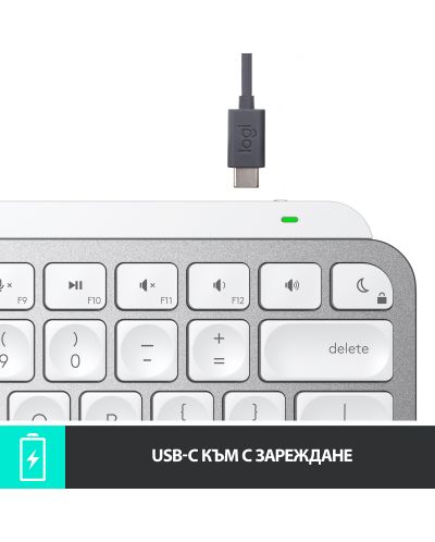 Клавиатура Logitech - MX Keys Mini for Mac, безжична, сива - 8