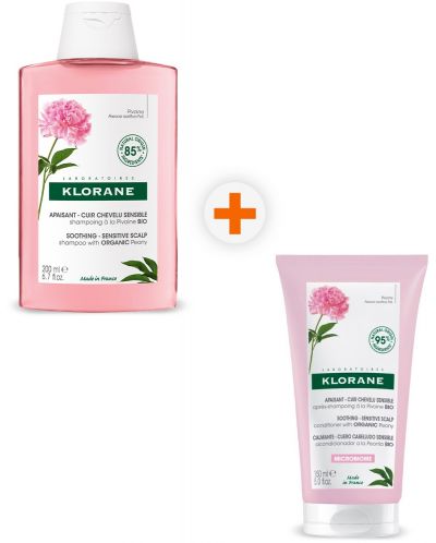 Klorane Peony Комплект - Успокояващ шампоан и Балсам, 200 + 150 ml (Лимитирано) - 1