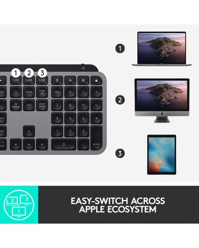 Клавиатура Logitech - MX Keys For Mac, безжична, Space Grey - 11