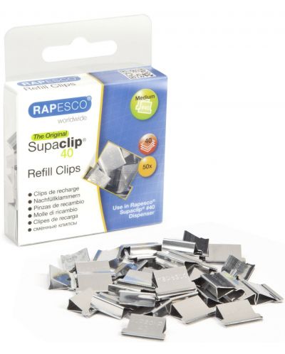 Клипсове Rapesco - Supaclip, метални, за 40 листа, 50 броя - 1