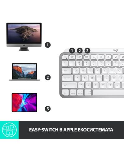 Клавиатура Logitech - MX Keys Mini for Mac, безжична, сива - 7