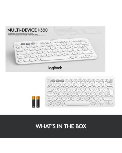 Клавиатура Logitech - K380, безжична, US Layout, бяла - 10