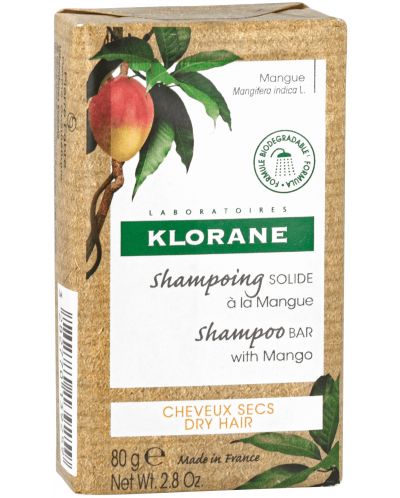 Klorane Mango Хидратиращ твърд шампоан, 80 g - 1