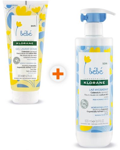 Klorane Bebe Calendula Комплект - Измиващ гел и Хидратиращо мляко, 200 + 500 ml (Лимитирано) - 1