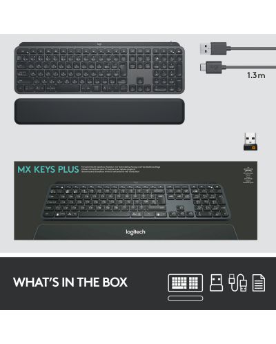 Клавиатура Logitech - MX Keys palm rest, безжична, черна - 17