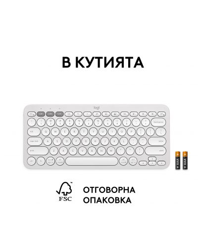 Клавиатура Logitech - Pebble Keys 2 K380s, безжична, US Layout, White - 3