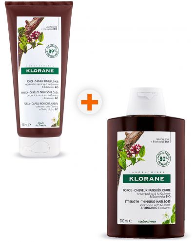 Klorane Quinine Комплект - Шампоан и Балсам против косопад, 2 x 200 ml (Лимитирано) - 1