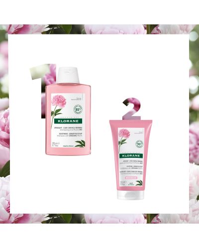 Klorane Peony Комплект - Успокояващ шампоан и Балсам, 200 + 150 ml (Лимитирано) - 2