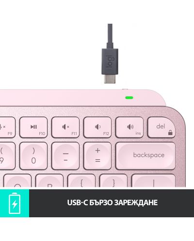 Клавиатура Logitech - MX Keys Mini, безжична, розова - 9