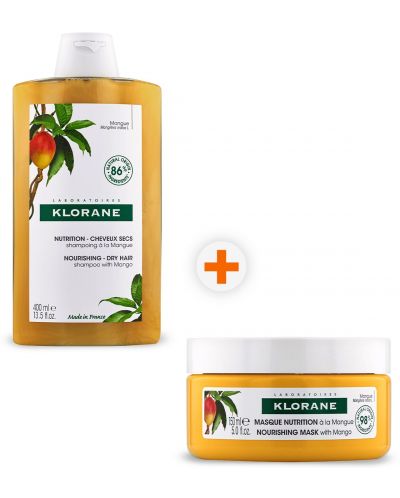 Klorane Mango Комплект - Хидратиращ шампоан и Маска, 400 + 150 ml (Лимитирано) - 1