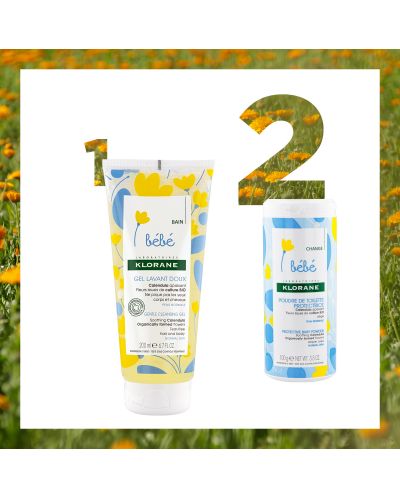 Klorane Bebe Calendula Комплект - Нежен измиващ гел и Защитна пудра, 200 ml + 100 g (Лимитирано) - 2