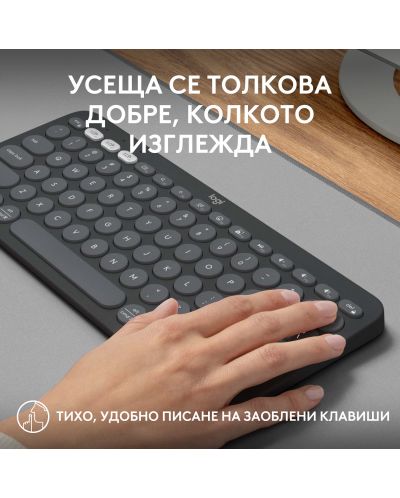 Клавиатура Logitech - Pebble Keys 2 K380s, безжична, ISO Layout, Graphite - 6
