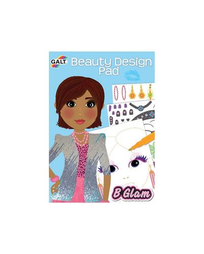 Книжка за оцветяване със стикери Galt Beauty Design pad - Модерни момичета,гримове и прически - 1