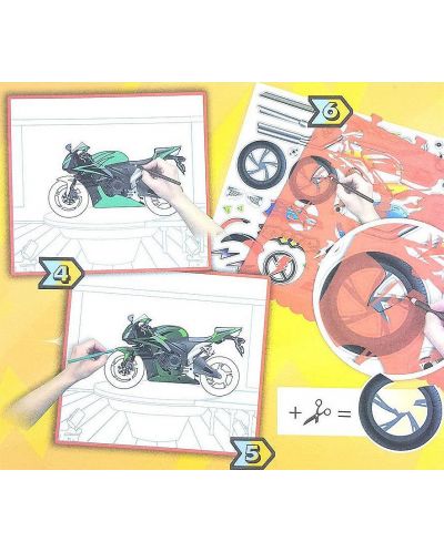 Книжка за рисуване със стикери и шаблони Folia - Мотори - 3
