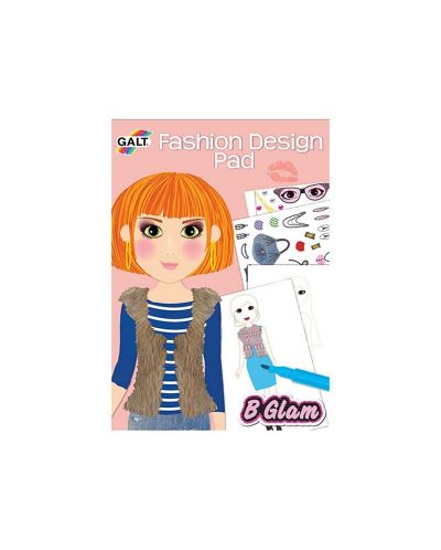 Книжка за оцветяване със стикери Galt Fashion Design Pad - Модерни момичета, дизайн на облекло - 1