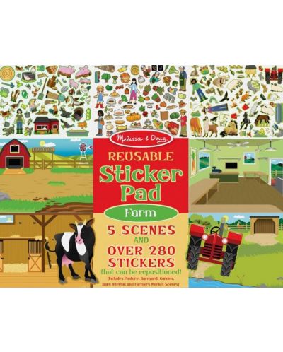 Книжка със стикери Melissa & Doug - Ферма, за многократна употреба - 1