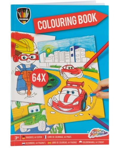 Книжка за оцветяване Grafix Colouring - Коли, А4, 64 страници - 1