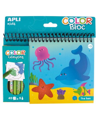 Книжка за оцветяване Apli - Океан, 45 страници + 5 пастела - 1